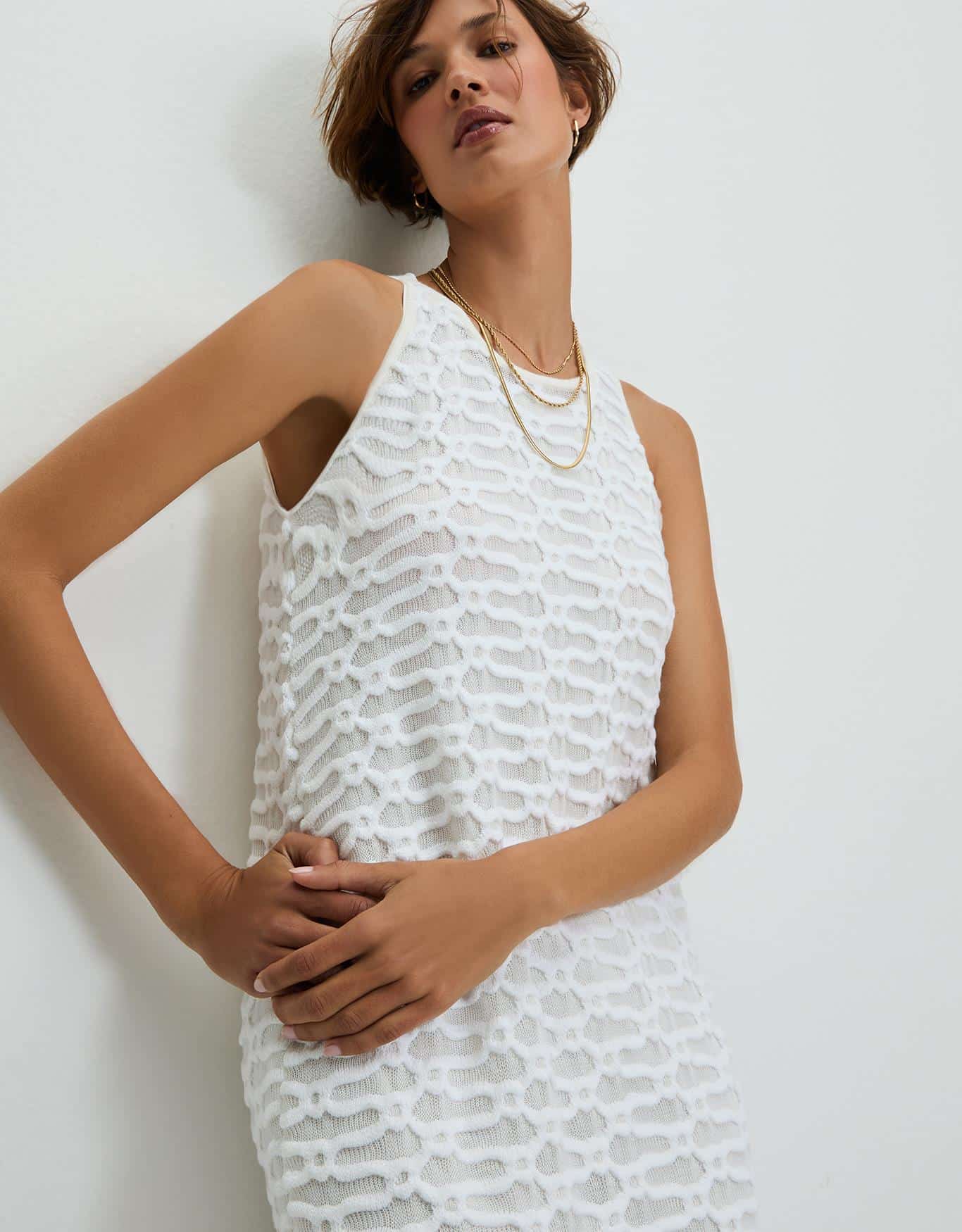 Vestido Tricot Textura Off White